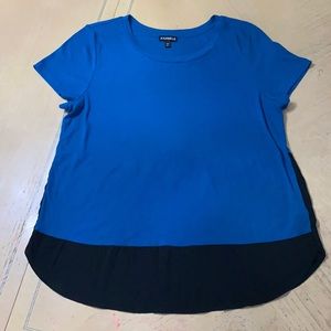 Teal and black color block blouse